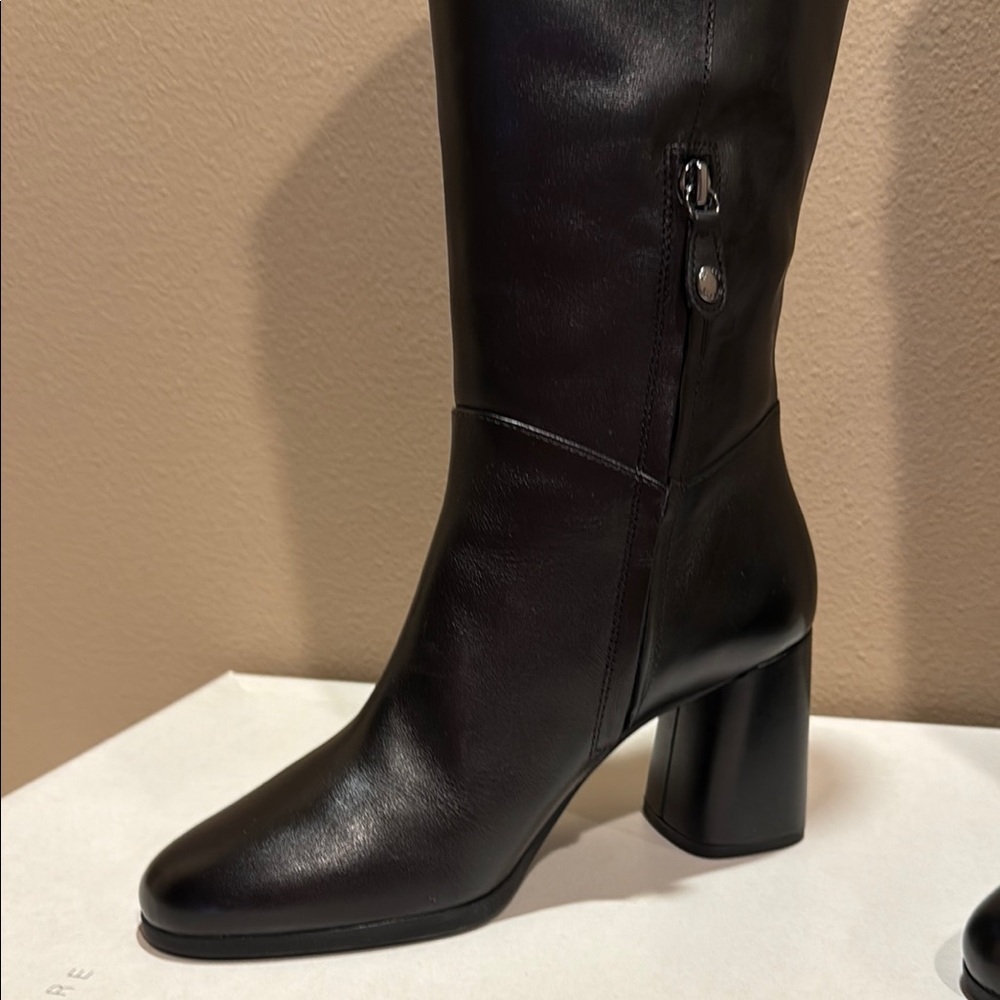 Geox Black Heeled Italian Leather Riding Boots Sleek Design US 8.5 - Picture 11 of 15